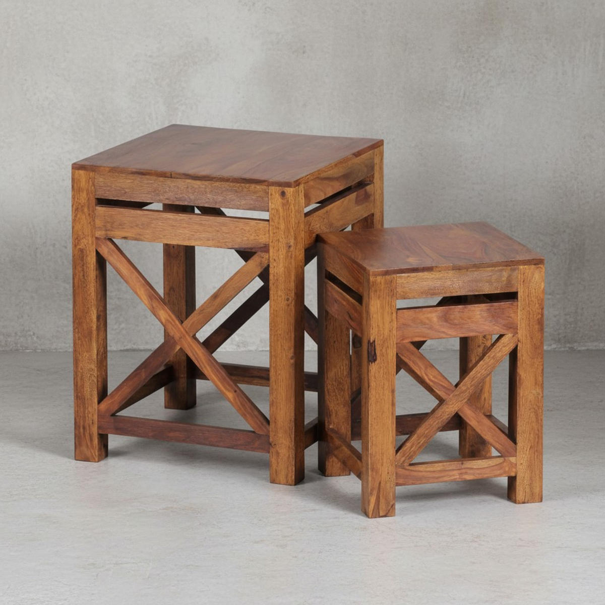BEISTELLTISCH Set – 2-teilig Massivholz quadratisch Landhausstil pflegeleicht - Braun, Holz (40/40/50cm) - KADIMA DESIGN