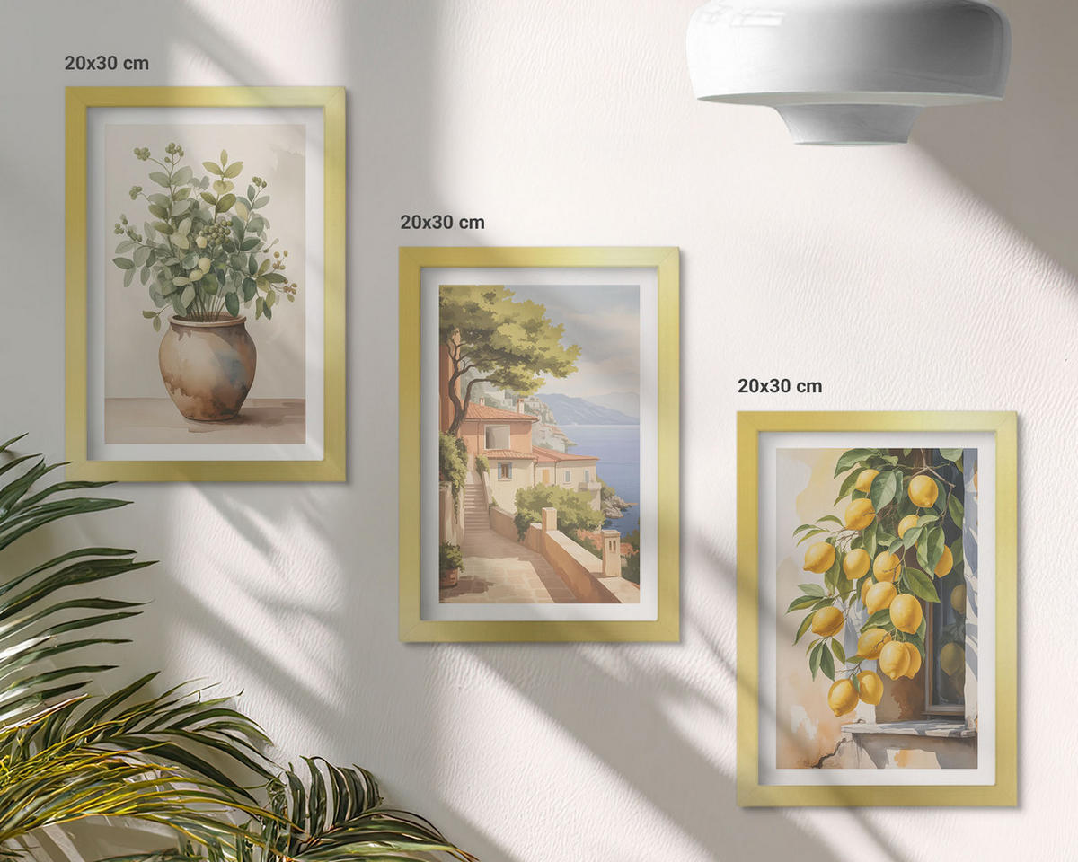 BILDER SET 3er Set - 20x30 cm Goldrahmen - Blumen in einer Vase, ein Meer aus Zitronen - Goldfarben, Kunststoff (20/30cm) - TULUP