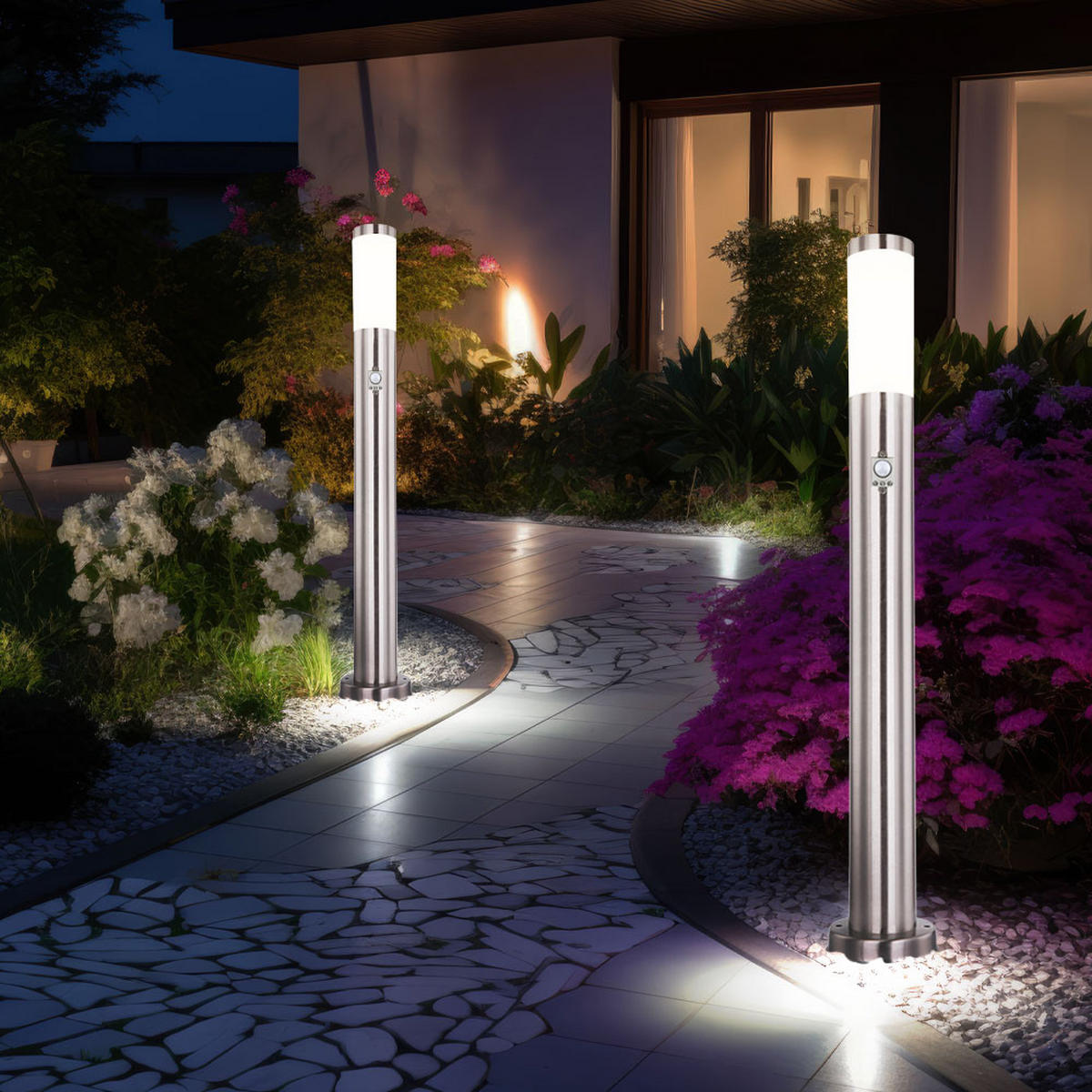 WEGELEUCHTE Anthrazit Edelstahl Bewegungsmelder 2er Set - Anthrazit, Metall (7.6/11/80cm) - Globo Lighting