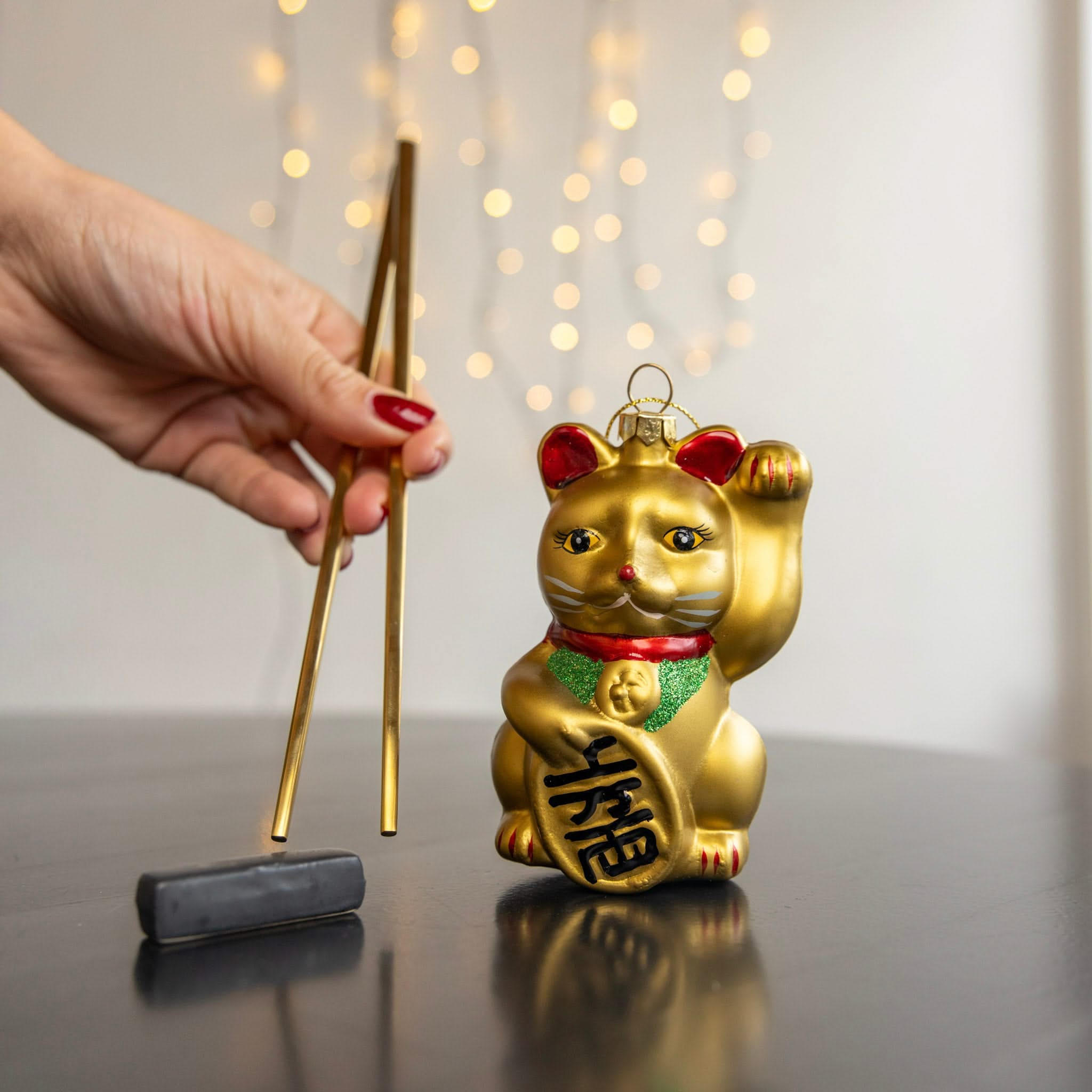 WEIHNACHTSKUGEL Maneki Neko 10 cm - Goldfarben, Glas (6/10/1cm)