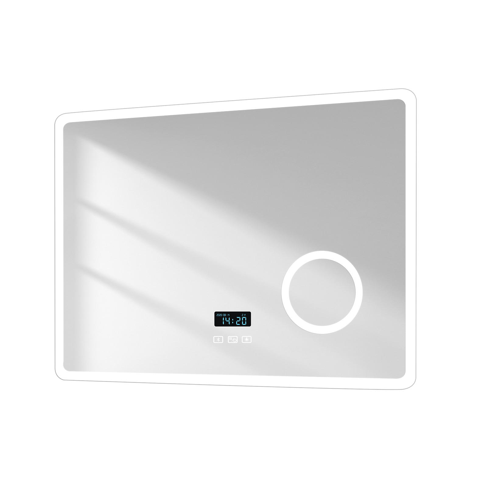 BADSPIEGEL mit 3-Tasten-Bluetooth Beleuchtung mit Integriertem Schminkspiegel 80/60 cm - Weiß, Glas (60/3.5/80cm) - EMKE