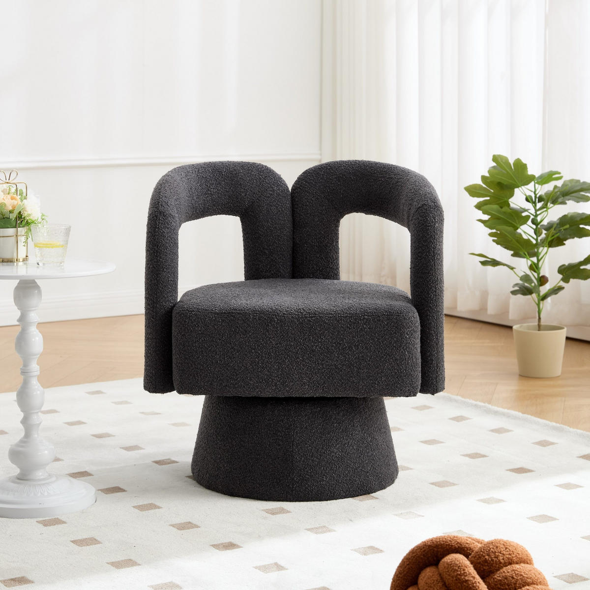 DREHSTUHL 360°Drehsessel Loungesessel mit Polsterung,Boucle,Dunkelgrau - Dunkelgrau, Textil (67/74/55cm) - LVHOM