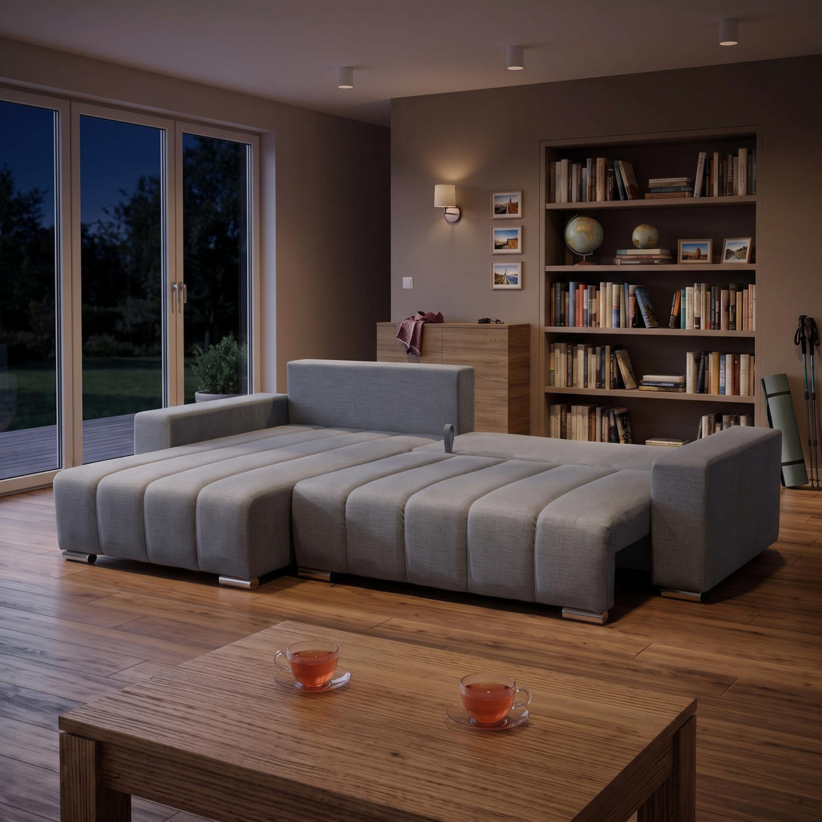 ECKSOFA Piano L Links mit Schlaffunktion 137x234 Velours Grau - Silberfarben/Grau, Holz/Textil (278/178cm) - Muffo