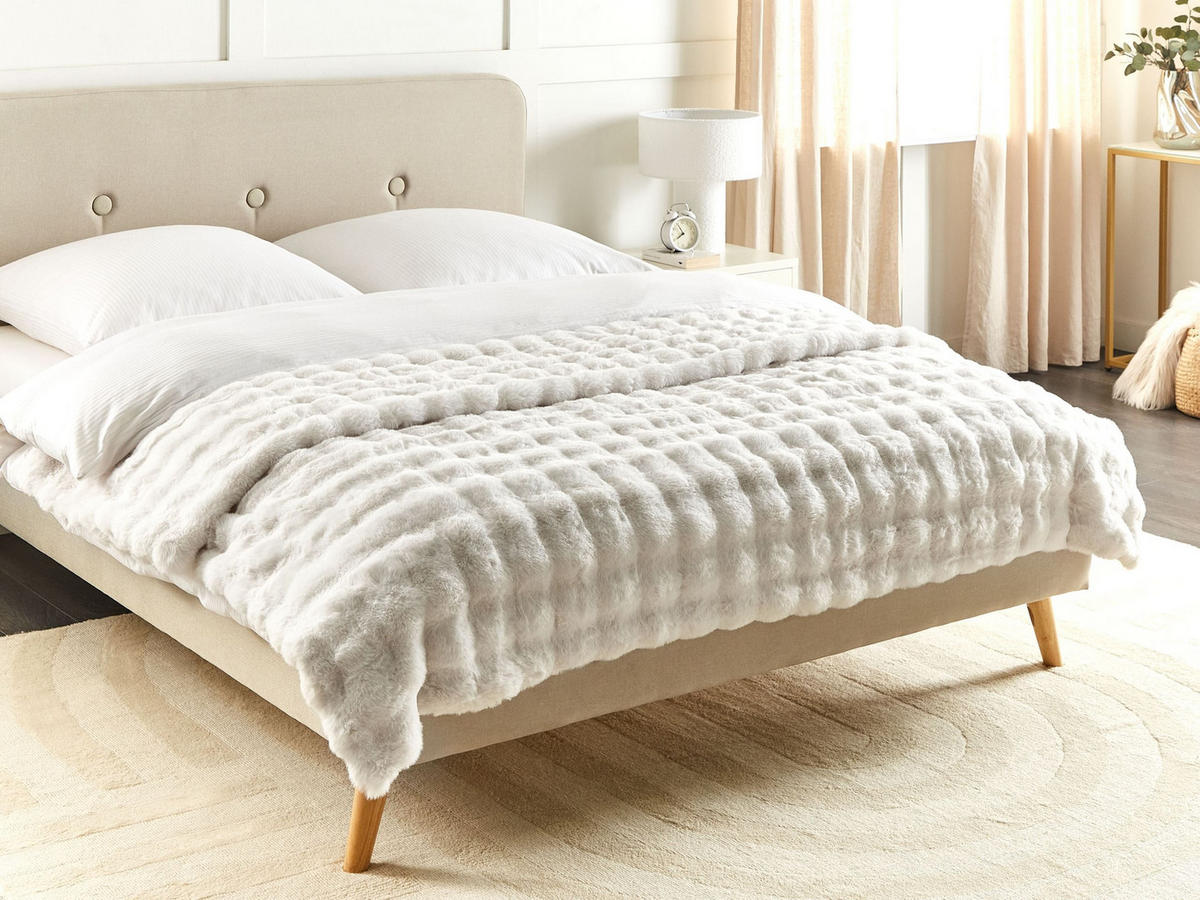 PŘIKRÝVKA Umělá kožešina 200/220 cm Bílá Salka - bílá, plast (200/220cm) - Beliani