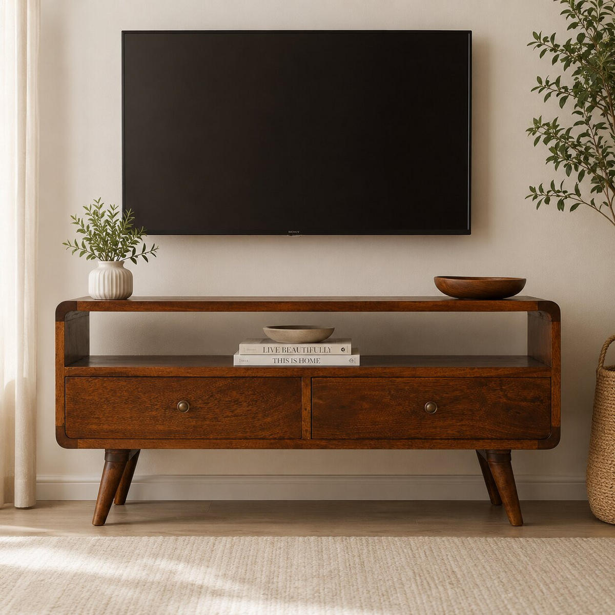 UKRIVLJENA KONZOLNA MIZA v kostanjevem zaključku - rjava, les (90/35/47cm) - Artisan Furniture