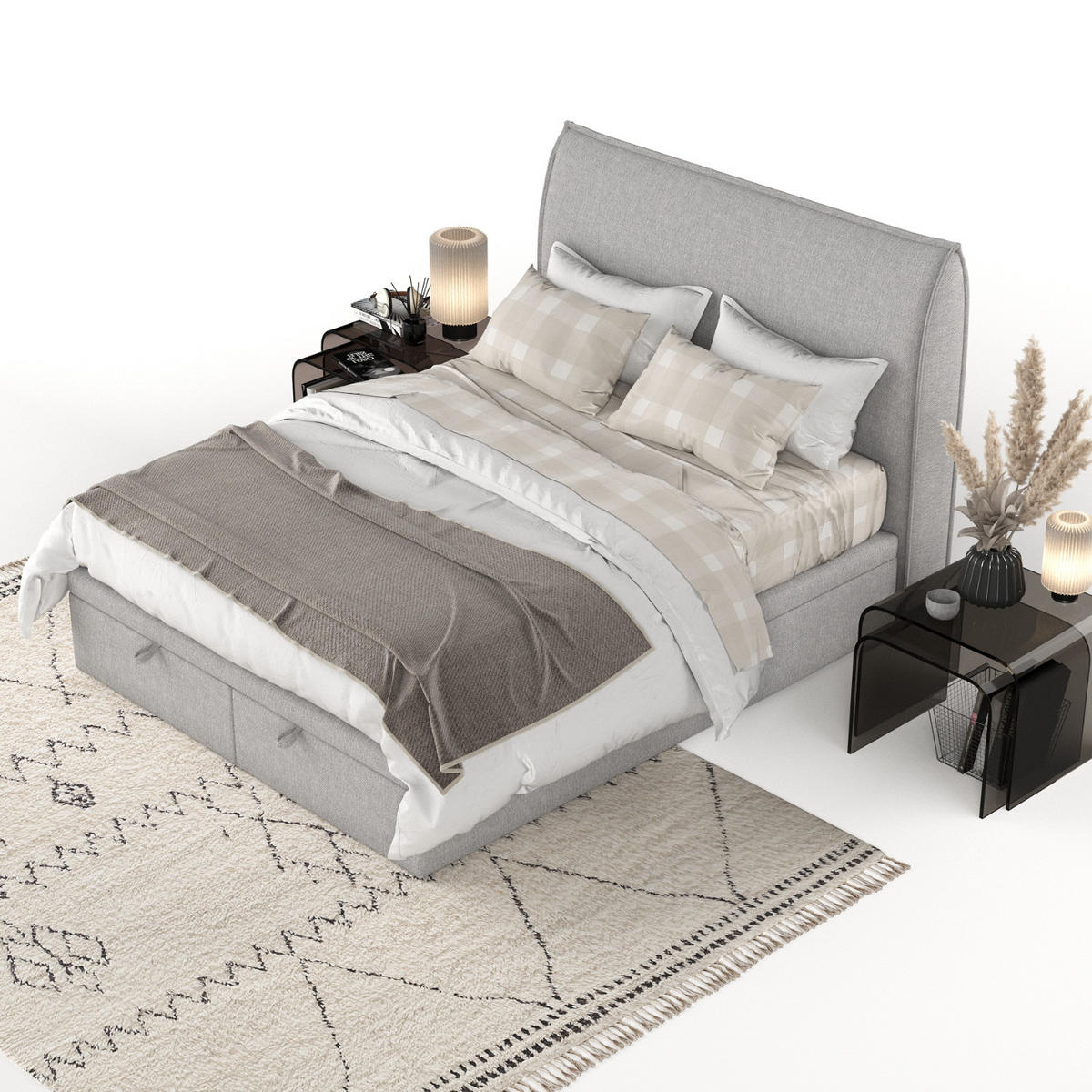 POLSTERBETT Tuvalu mit Stauraum 120/200 cm Grau im Megan Stoff - Schwarz/Grau, Holz/Holzwerkstoff (120/200cm) - AltaBeds