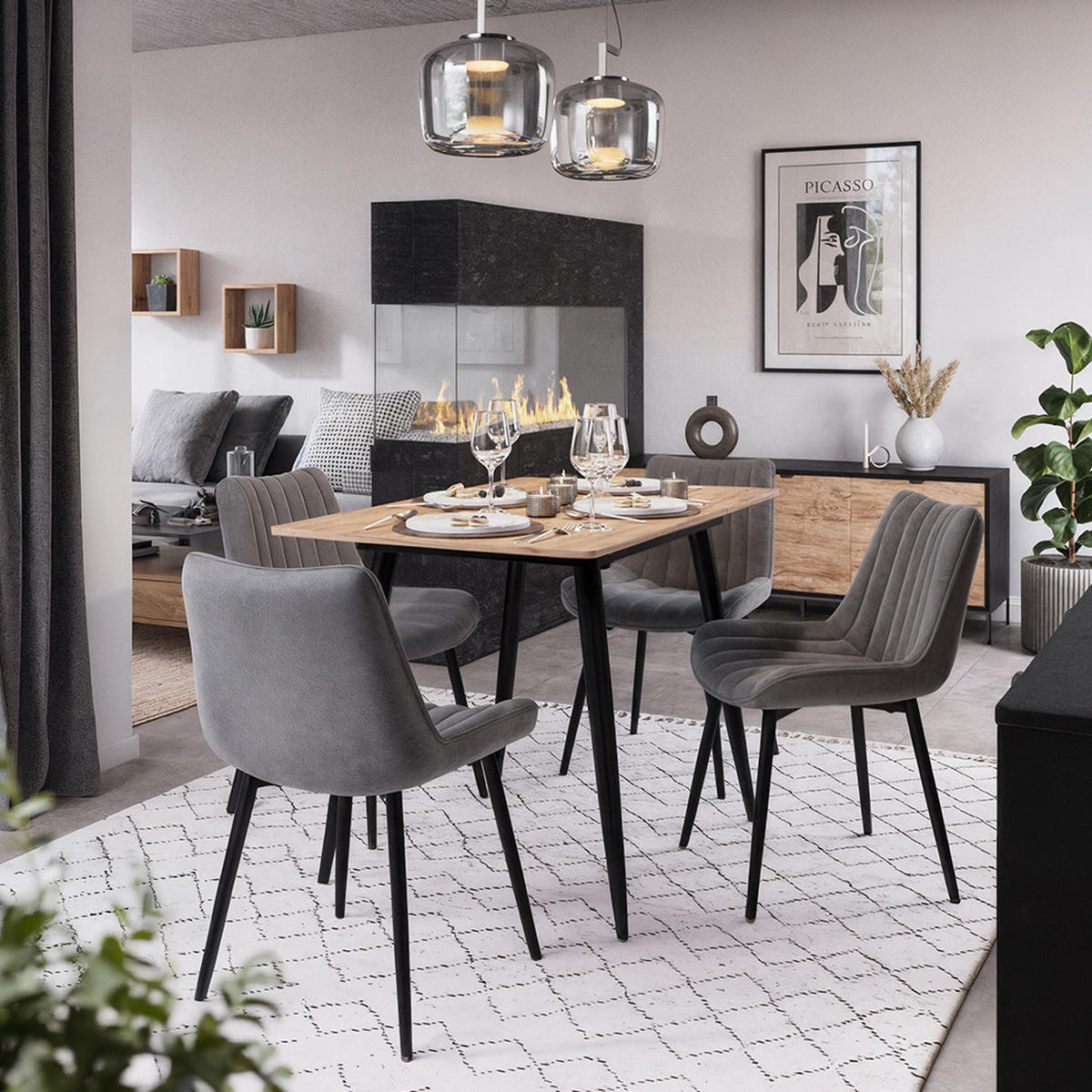 ESSZIMMERSTUHL Ravlo, Grau/Schwarz, 51 x 57 cm 4er Set - Schwarz/Grau, Textil (51/82/57cm) - Vicco