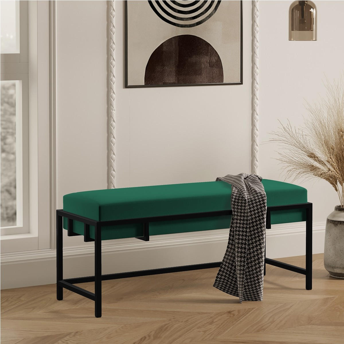 POLSTERBANK LAMO 100 Grün, Schwarzes Metallgestell - Schwarz/Grün, Textil/Metall (100/45/35cm) - Bettso
