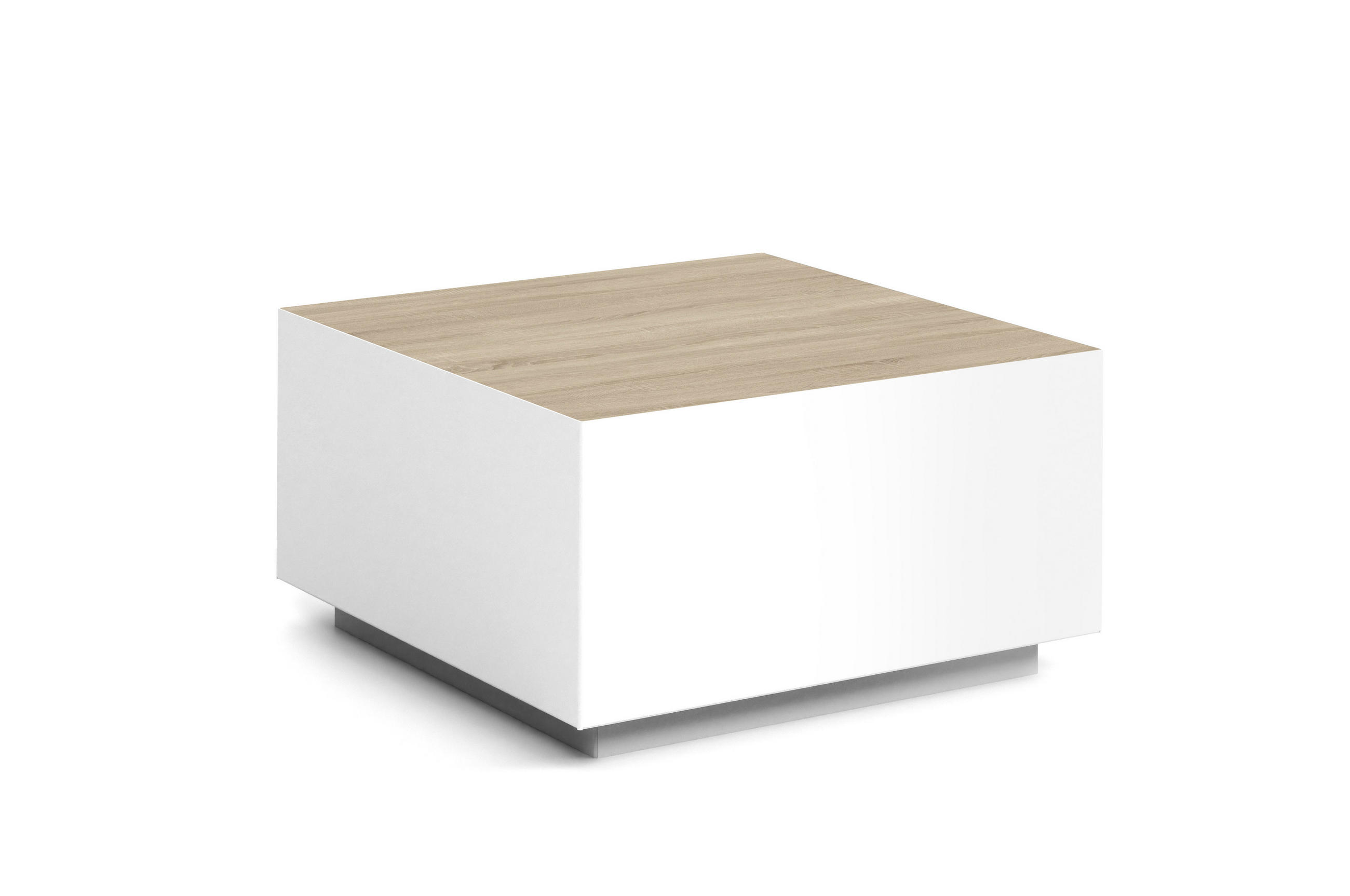 COUCHTISCH QUADRA - Weiß/Sonoma Eiche, Holzwerkstoff (65/65/35cm) - Meblini