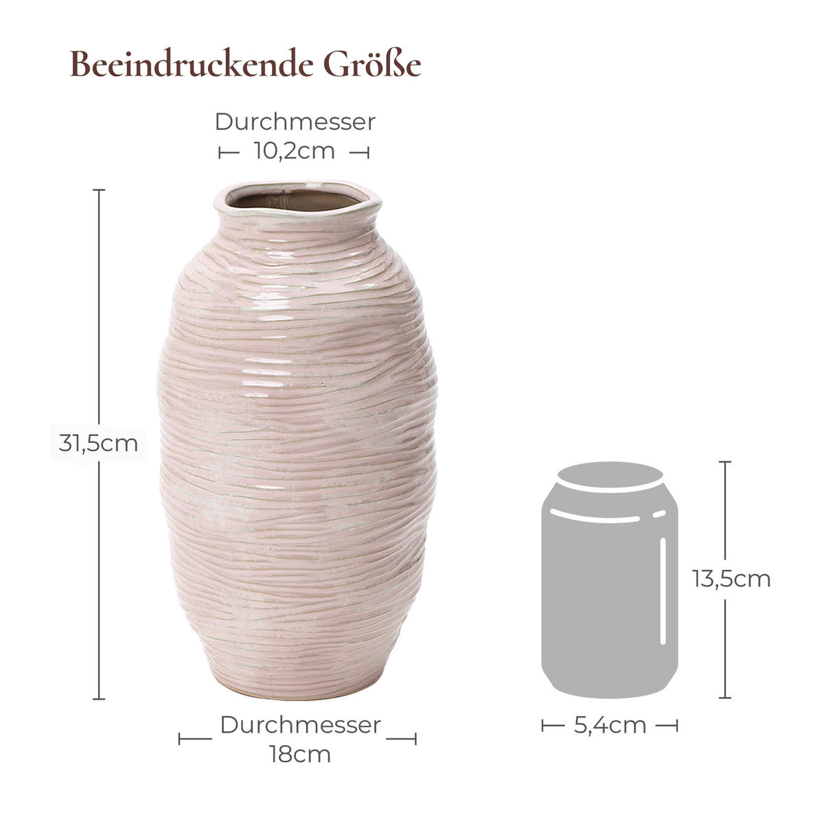 VASE Ø 18 x H 31.5 cm - Roségold, Keramik (31.5cm) - Hometopia