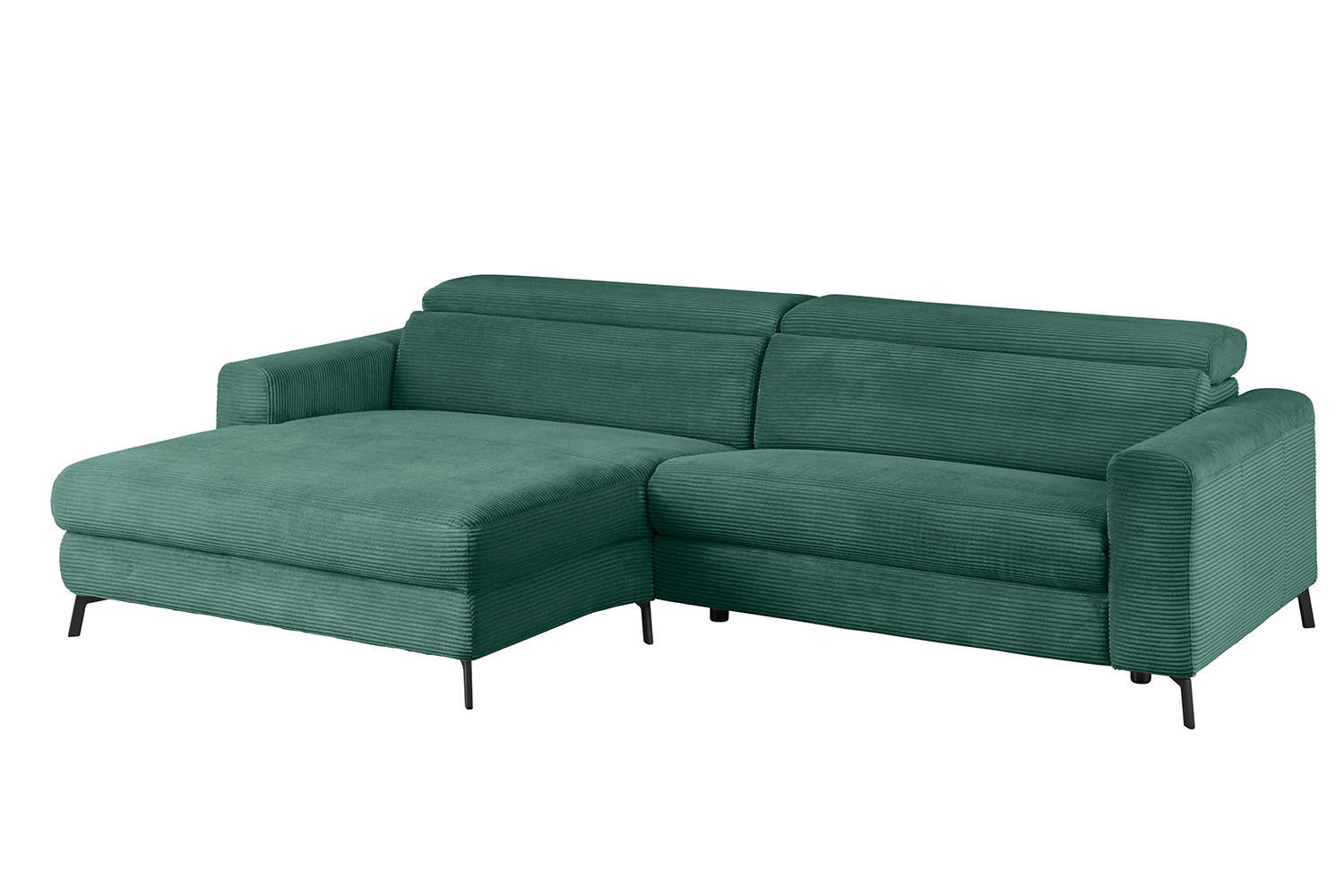 ECKSOFA LAISKA Smaragdgrün Cord - Smaragdgrün/Schwarz, Textil/Metall (282/177cm) - KAWOLA