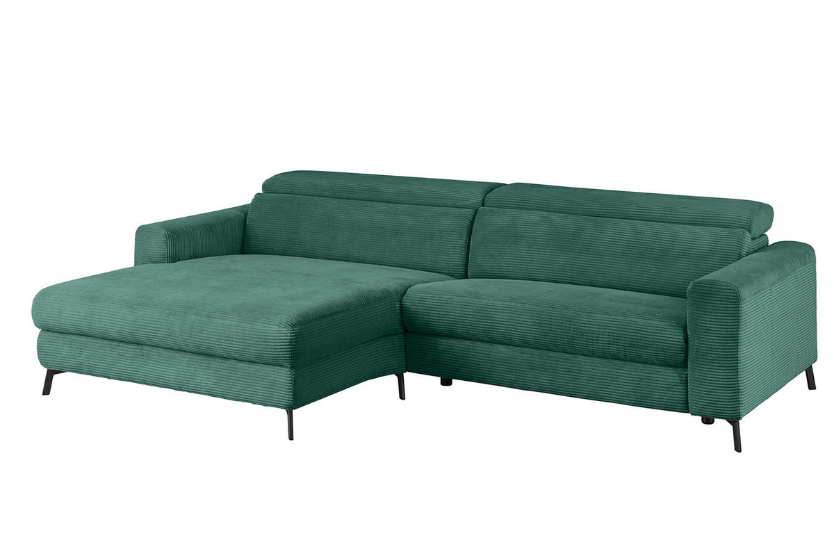 ECKSOFA LAISKA Smaragdgrün Cord - Smaragdgrün/Schwarz, Textil/Metall (282/177cm) - KAWOLA