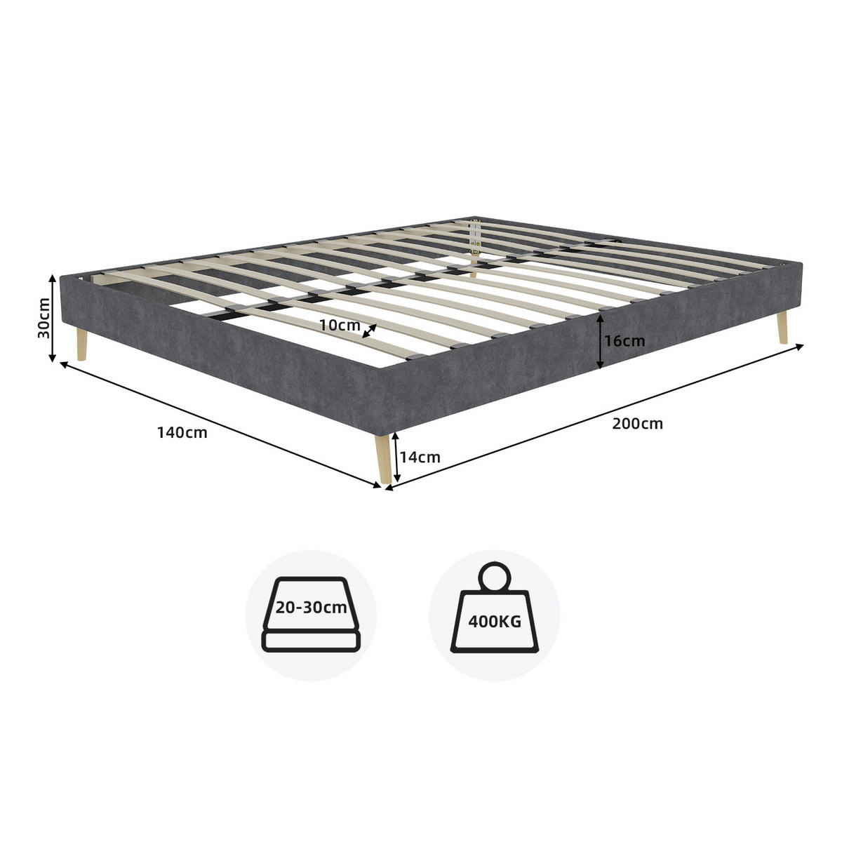 POLSTERBETT 140x200 cm Samt ohne Stauraum grau - Grau, Textil (140/200cm) - LEBENLANG