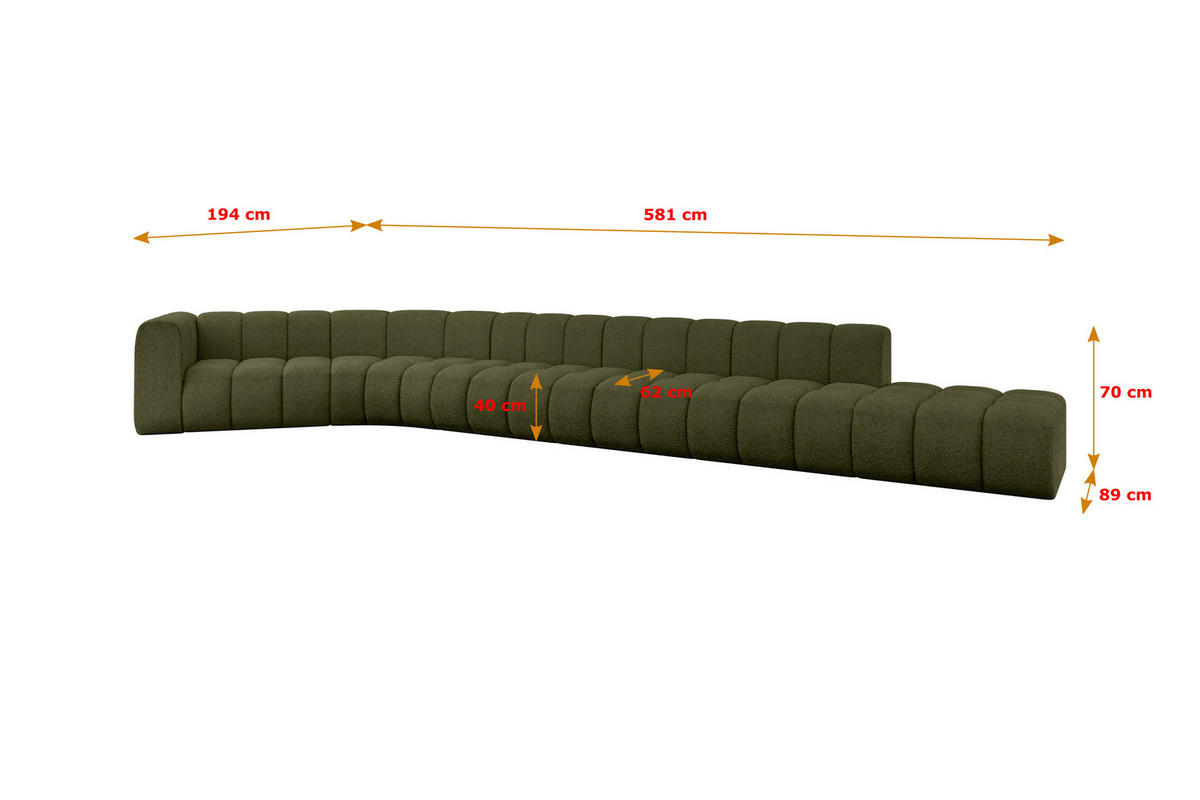 ECKSOFA modulares Sofa Tilmo-L3 - 581x194x70 cm Grün - Grün, Holzwerkstoff/Textil (581/194cm) - ALTDECOR