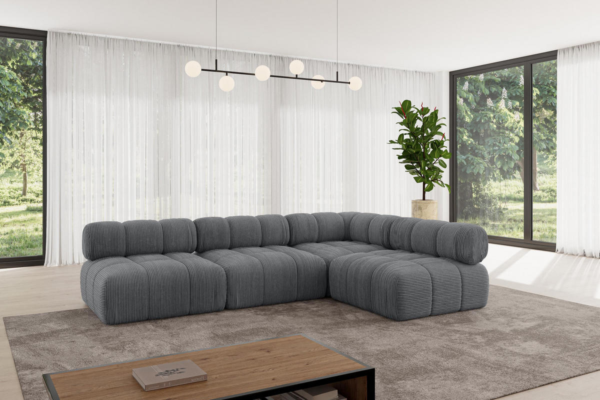ECKSOFA modulares Sofa Samaro-L2 - 285x190x70 cm Dunkelgrau Cord - Dunkelgrau, Holzwerkstoff/Textil (285/190cm) - ALTDECOR