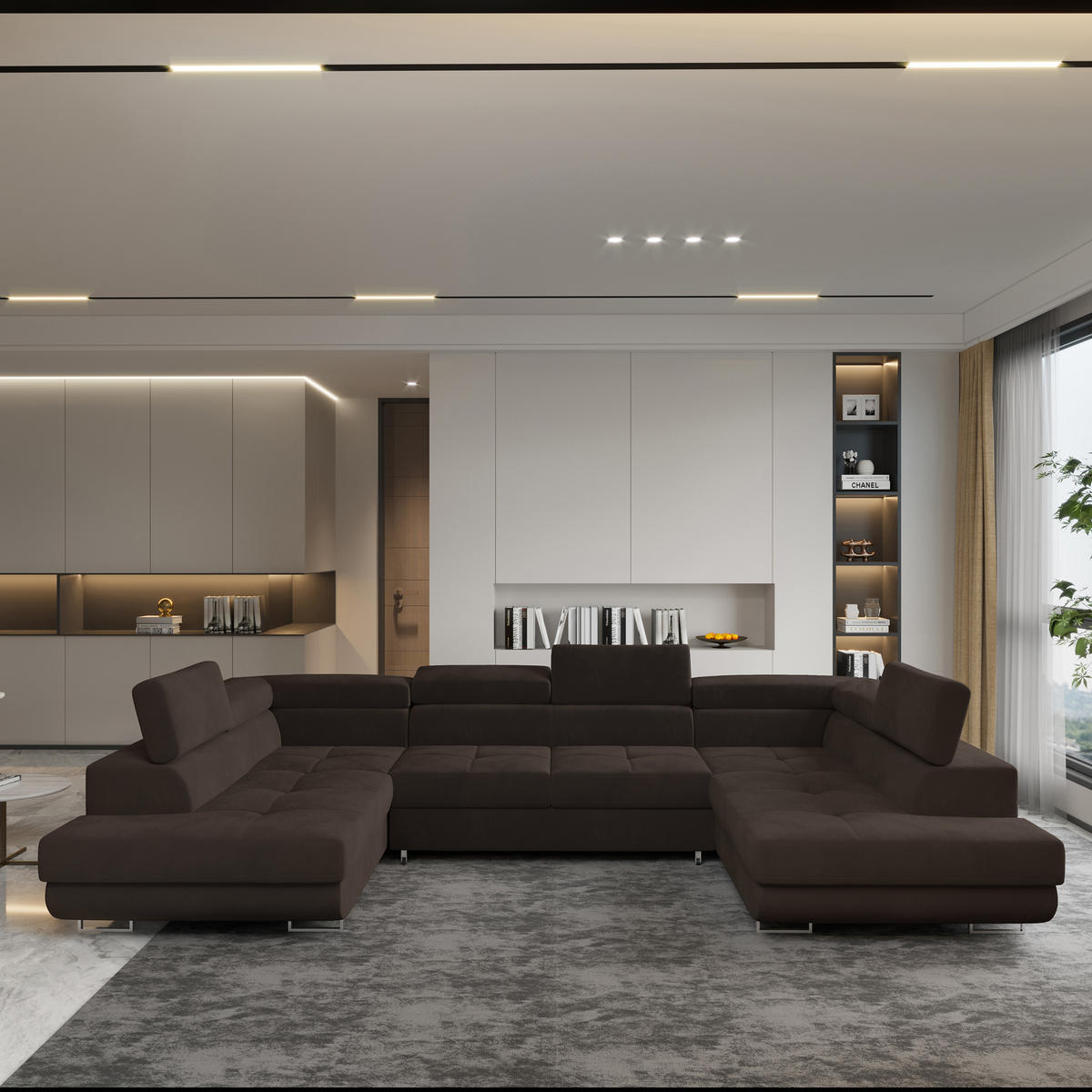 ROHOVÁ SEDAČKA RAGGIO hnědá - stříbrná/hnědá, kov/dřevo (336/202cm) - MASSENO