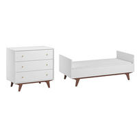 BABYZIMMER 2-teilig Mid Weiß und Holz - Weiß, Holzwerkstoff (144/90/75cm) - Petits-meubles