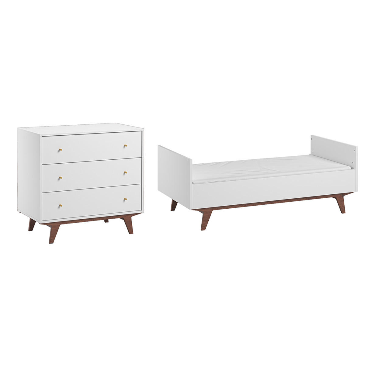 BABYZIMMER 2-teilig Mid Weiß und Holz - Weiß, Holzwerkstoff (144/90/75cm) - Petits-meubles