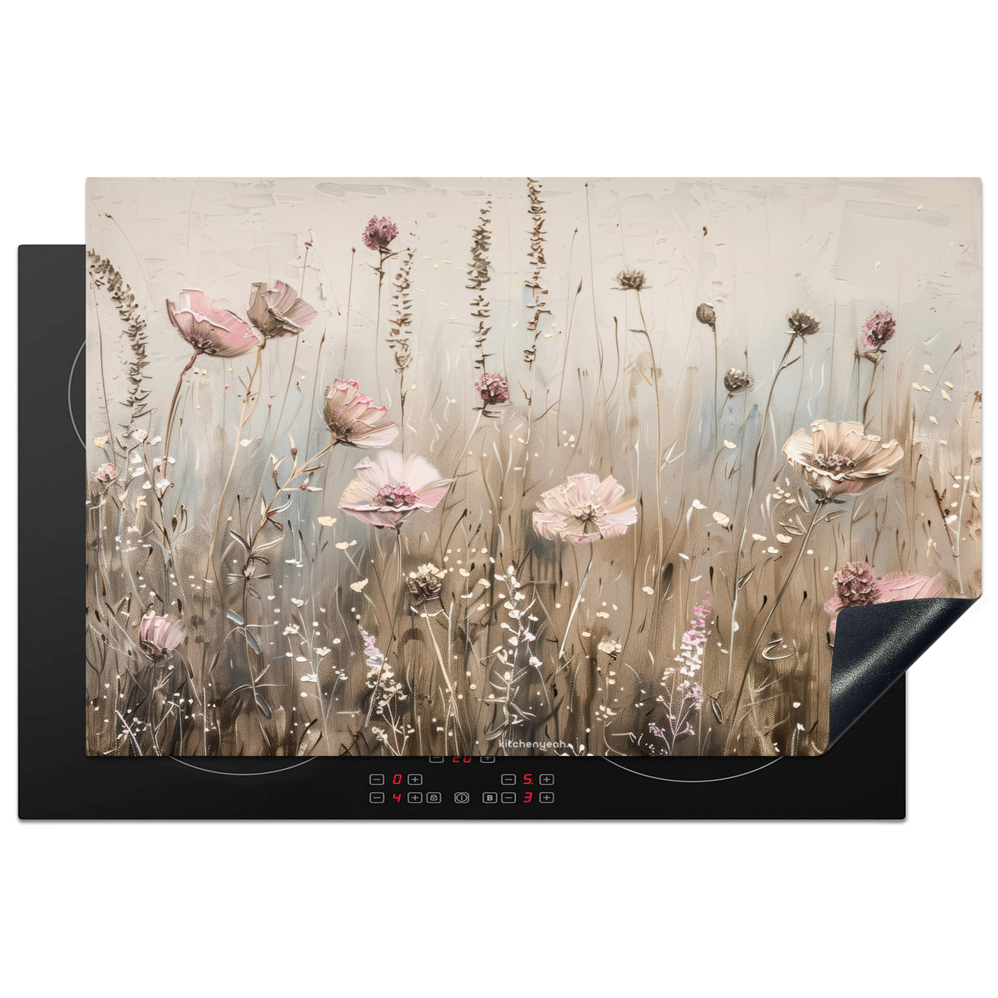 HERDABDECKPLATTE Blumen - Beige - Trockenblumen 81x52 cm - Beige, Kunststoff (81/0.2/52cm) - MuchoWow