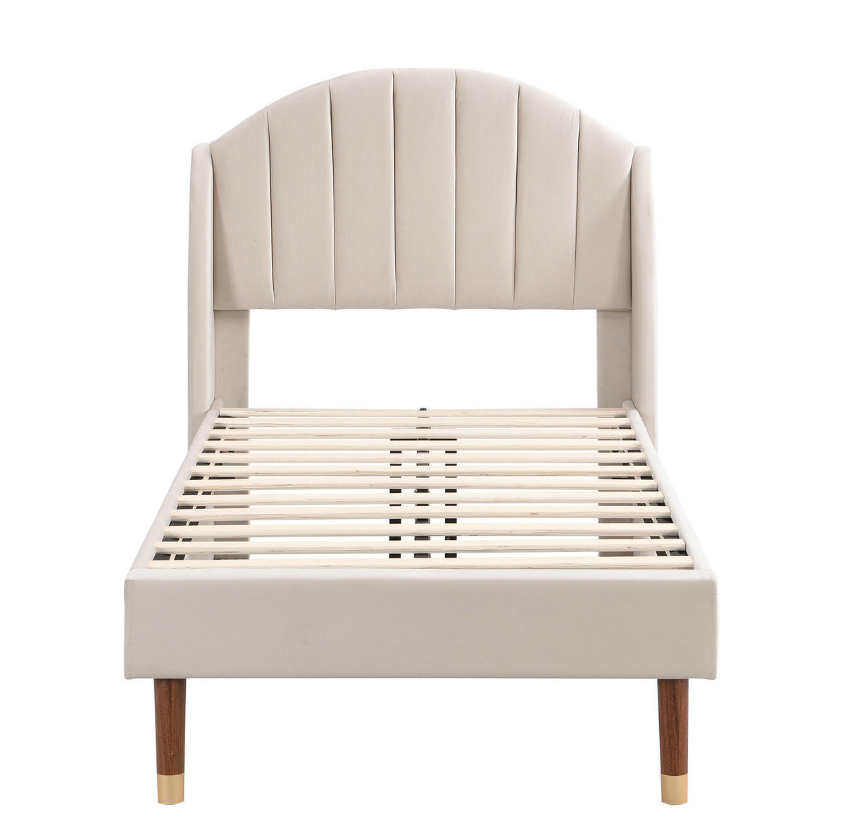 POLSTERBETT 90/200 cm in Beige aus Samt mit Lattenrost und gepolstertem Kopfteil - Beige, Textil (90/200cm) - Flora Grace