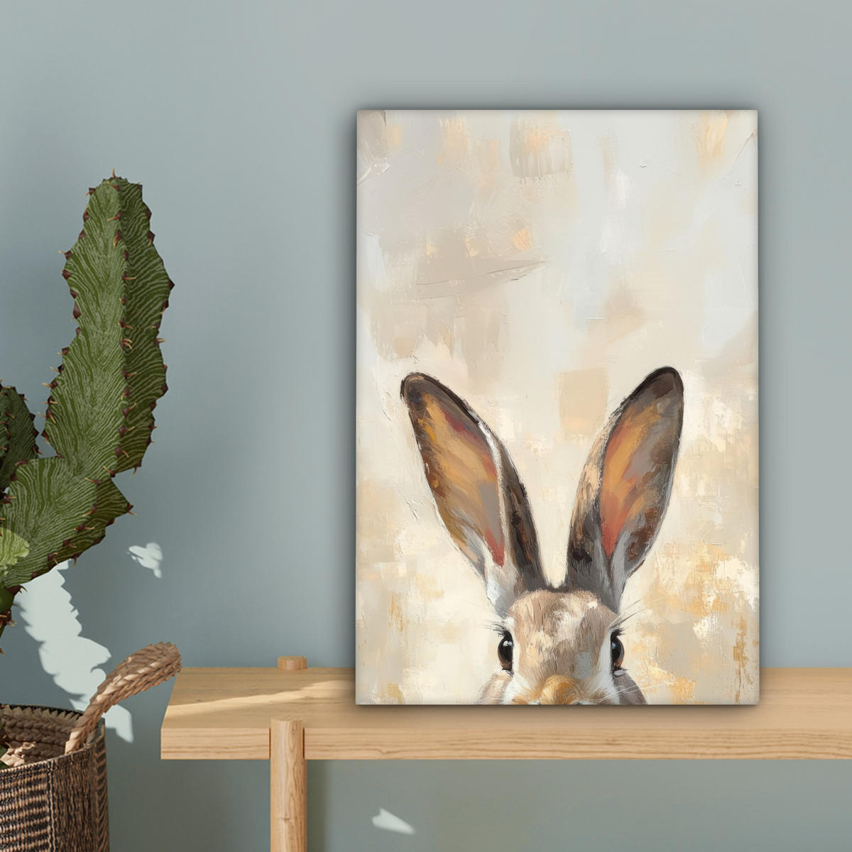 LEINWANDBILD Hase - Ohren - Braun Deko Wohnzimmer 20x30 cm - Beige, Textil (20/30cm) - MuchoWow