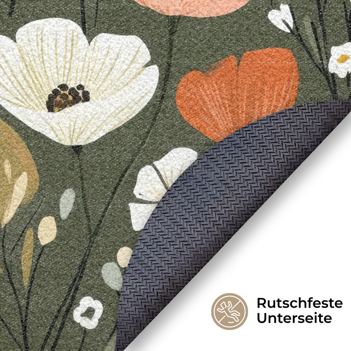 ROHOŽKA Květiny - ilustrace - zelená 90x90 cm - tmavě zelená, textil/umělá hmota (90/0.4cm) - MuchoWow