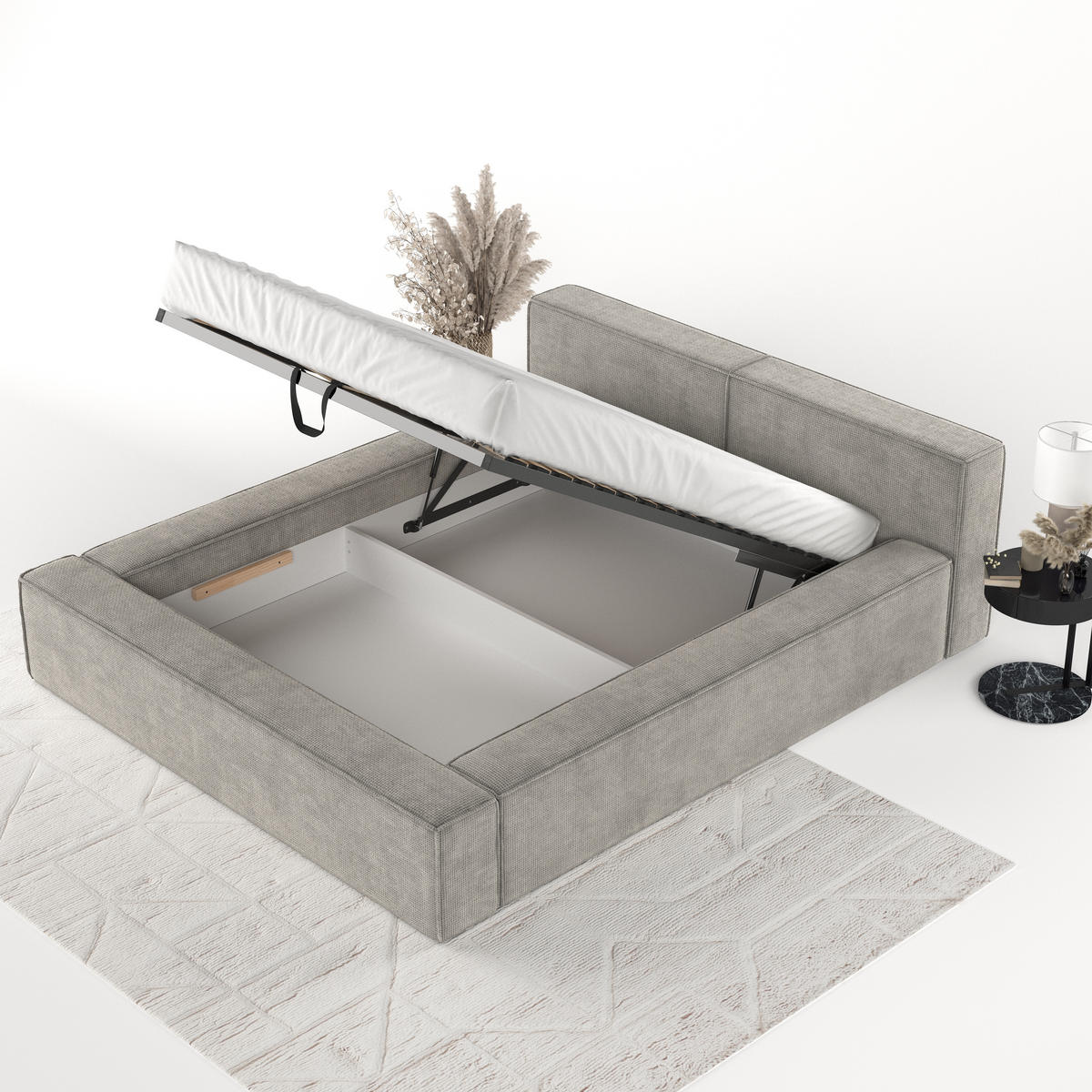 POLSTERBETT Casto mit Stauraum 160/200 cm Hellbeige im Bonita Stoff - Beige/Schwarz, Holz/Holzwerkstoff (160/200cm) - AltaBeds