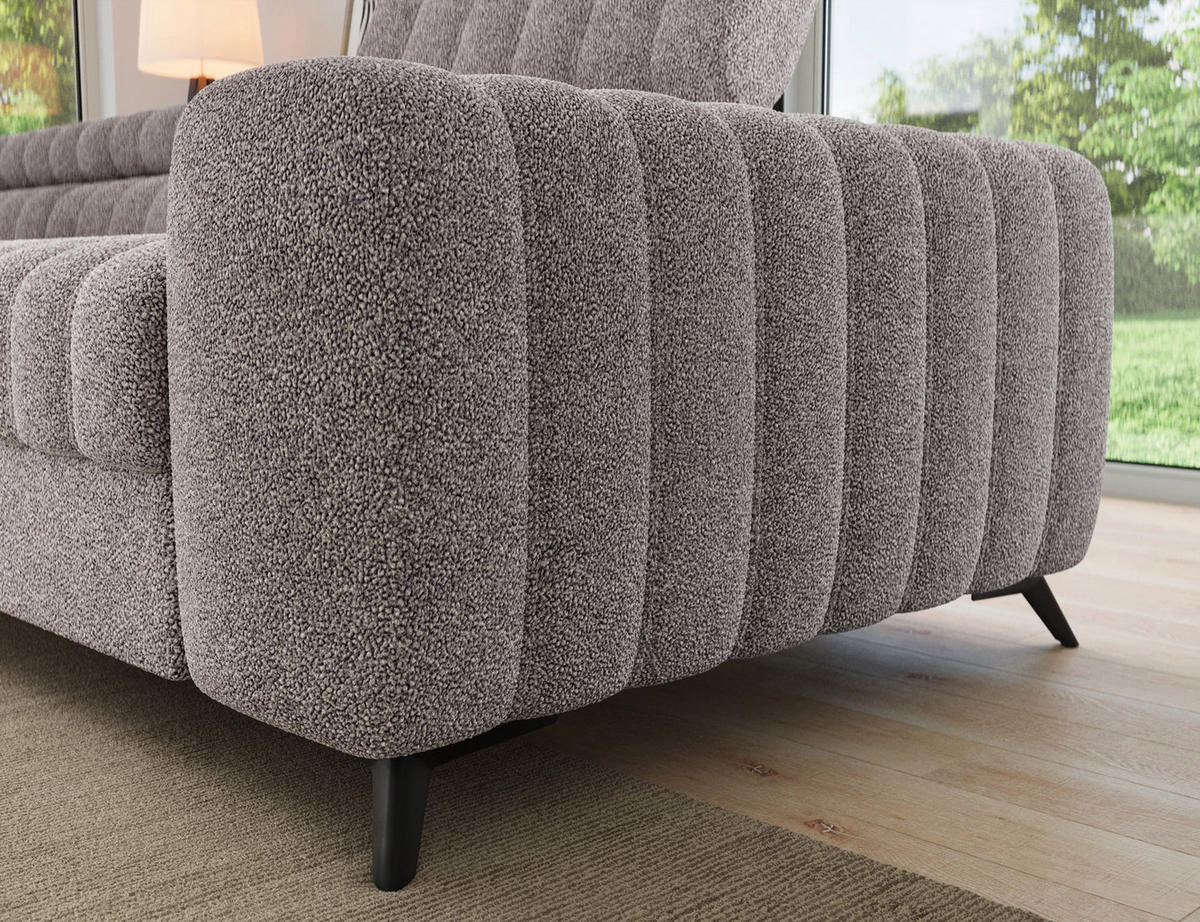 KANEDO Ecksofa mit Schlaffunktion und Bettkasten – Modernes Designsofa, verstellbare Kopfstützen, Metallfüße - Grau, Kunststoff (269/86cm) - Wohnideebilder
