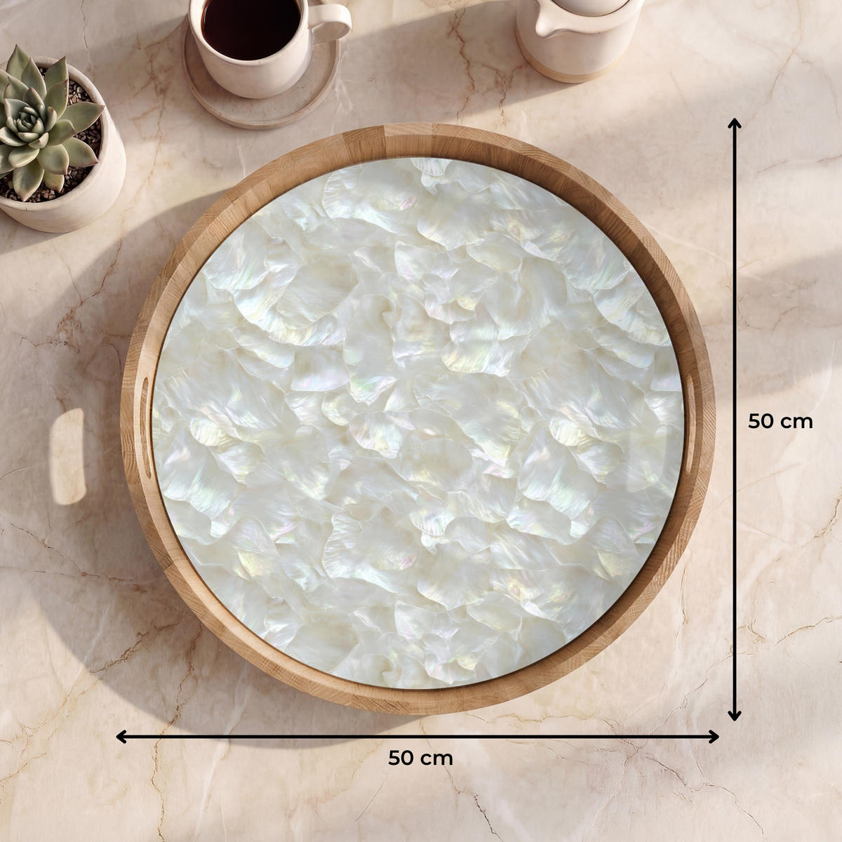 SERVÍROVACÍ PODNOS Perleťový lesk - Bílá - Shell 50x50 cm - bílá, dřevo (50/5/5cm) - OnlyWow
