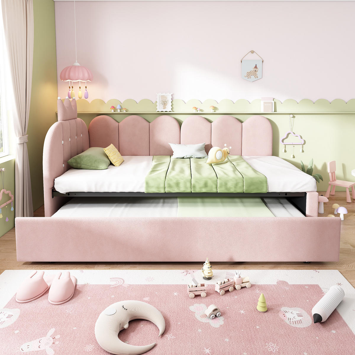 TAGESBETT mit Ausziehbett 90x200 cm Samt Rosa - Pink, Holz (90/200cm) - Meubliv