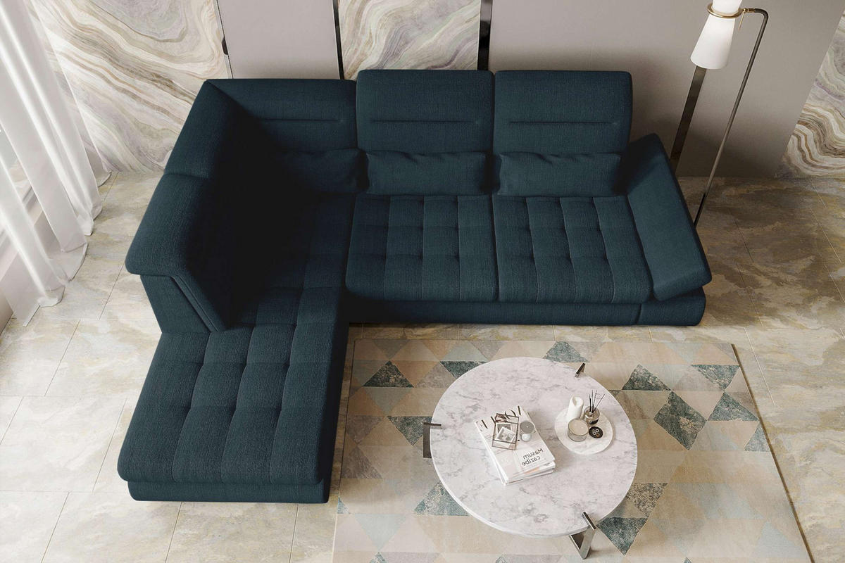 ECKSOFA Toscana Velours inkl. Schlaffunktion - Dunkelblau, Textil (227/279cm) - 99rooms