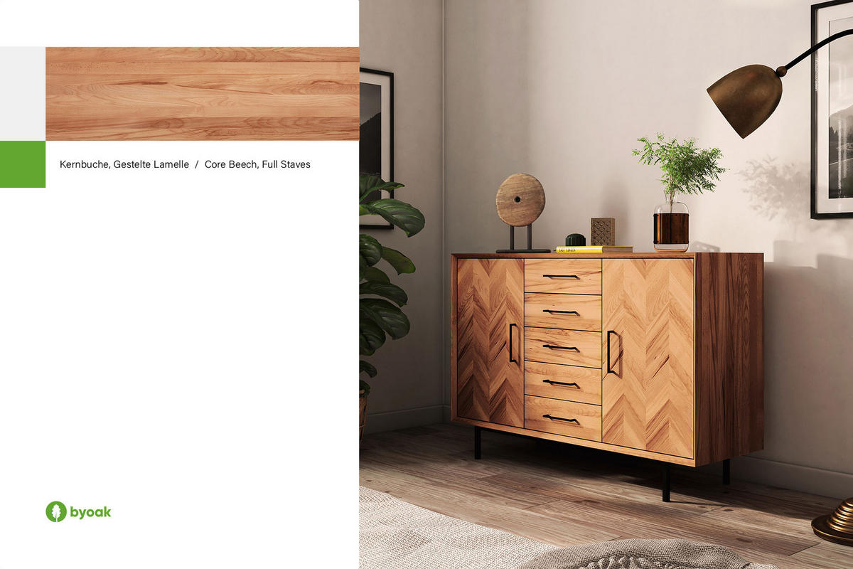 KOMMODE BREIT LEON Kernbuche - Kernbuche, Holz (144/95/45cm) - byoak
