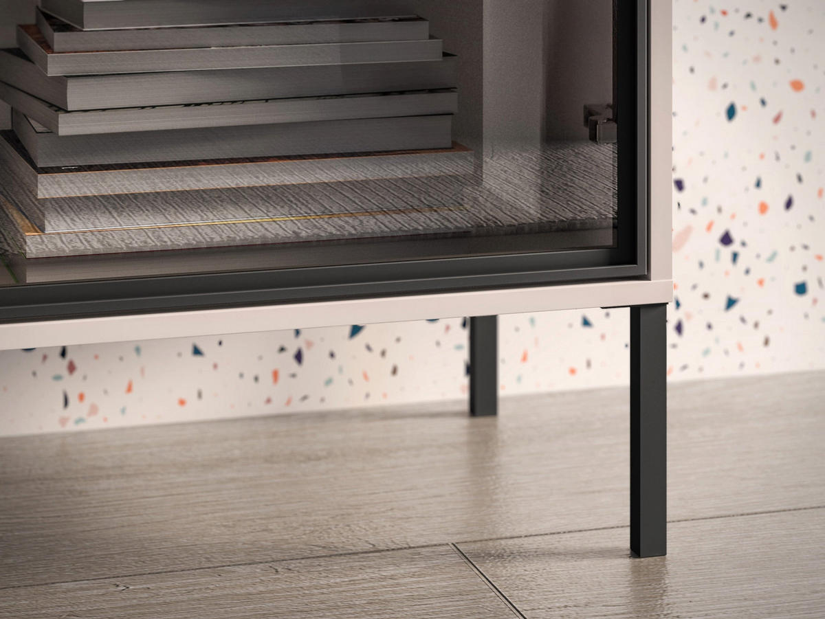 TV-LOWBOARD Barnee mit beleuchteter Glasvitrine, Kaschmirgrau, 160 cm - Taupe/Schwarz, Holzwerkstoff/Metall (160/58.9/40cm) - Selsey