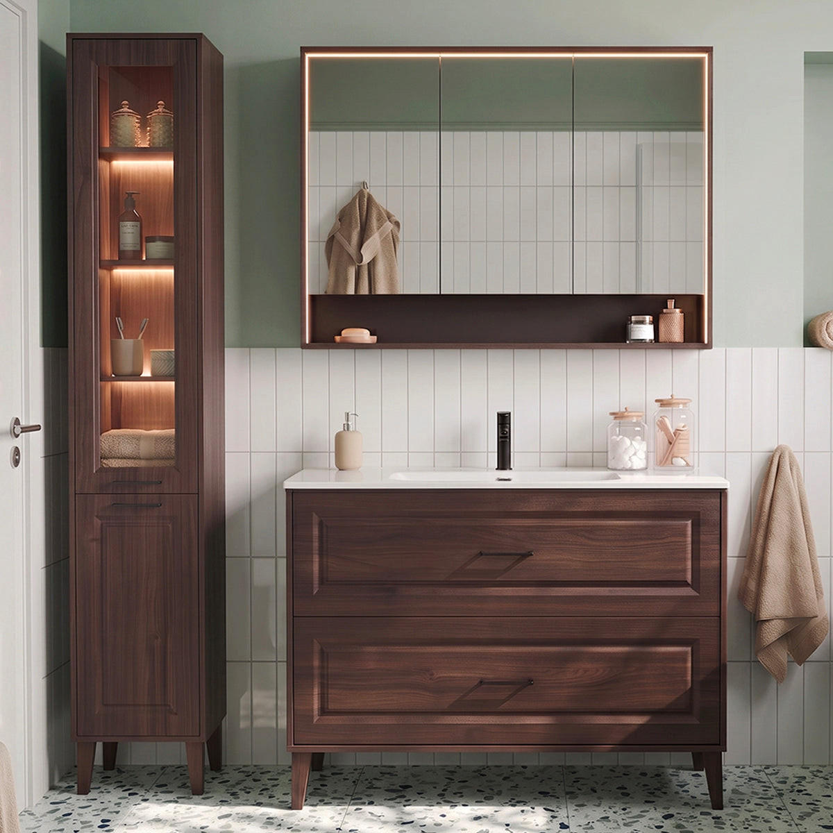 KOUPELNOVÝ NÁBYTEK 120cm Moka 2er-Set Dřevo - hnědá, kompozitní dřevo (120/82/46cm) - Petits-meubles