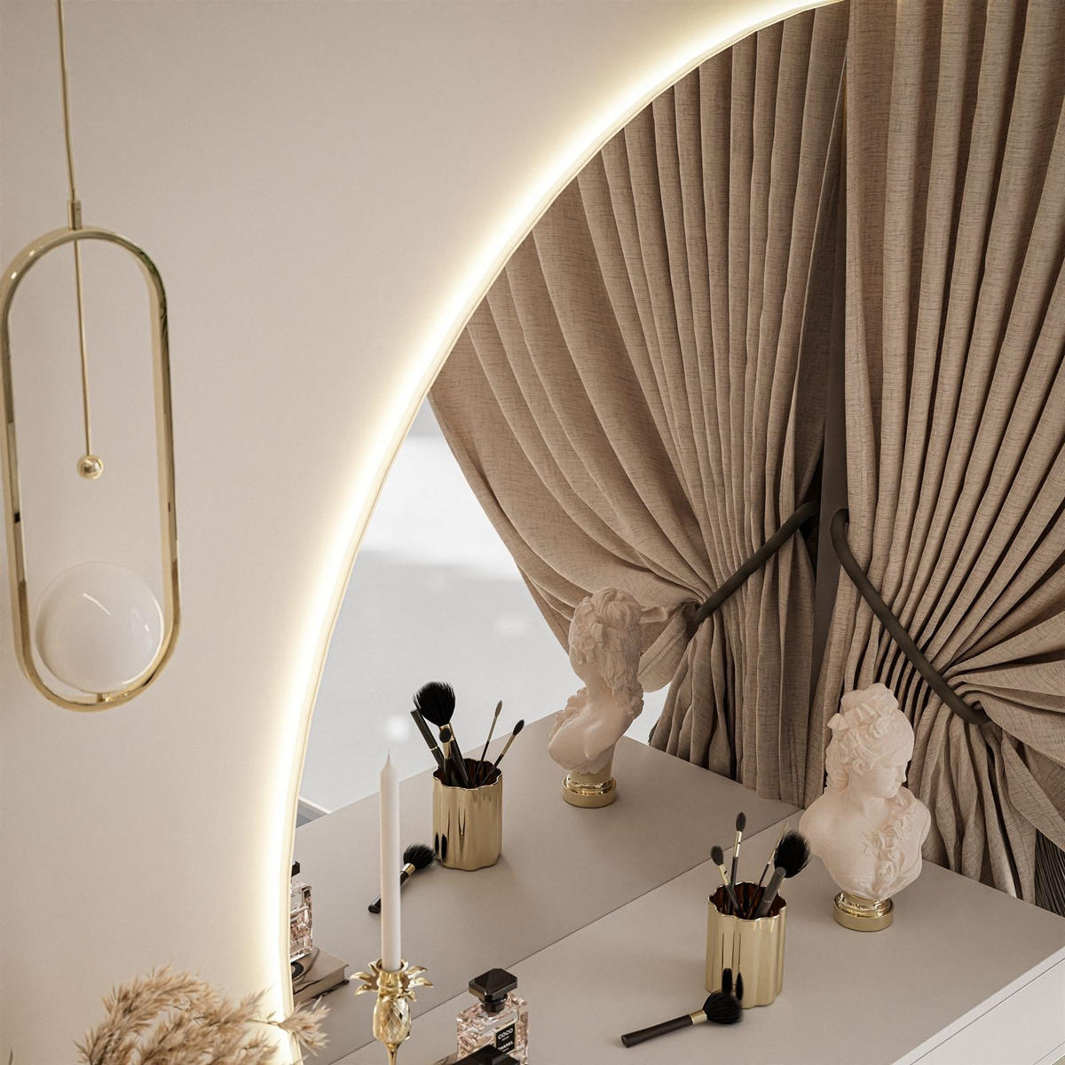 SCHMINKTISCH schwarz QUINNIE mit LED-Spiegel gold Chrom links Griff Kristall - Goldfarben/Schwarz, Holzwerkstoff (100/176/42cm) - Lookway