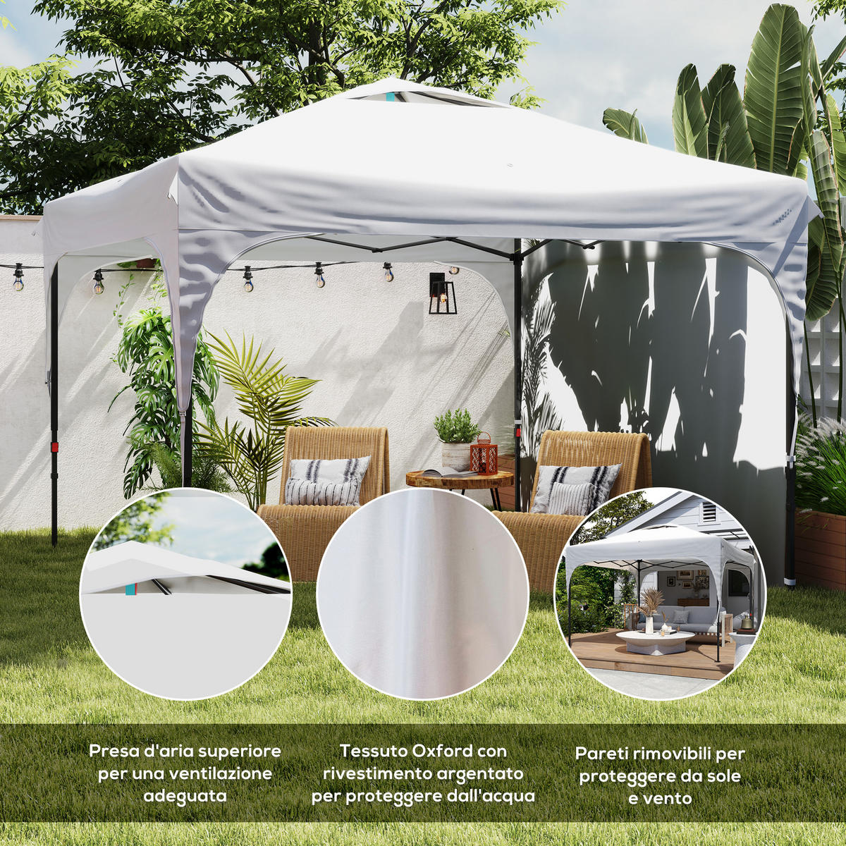 PAVILLON mit dreifach verstellbarer Höhe, 3x3m,weiß - Weiß, Metall (300/265/300cm) - Vallsero