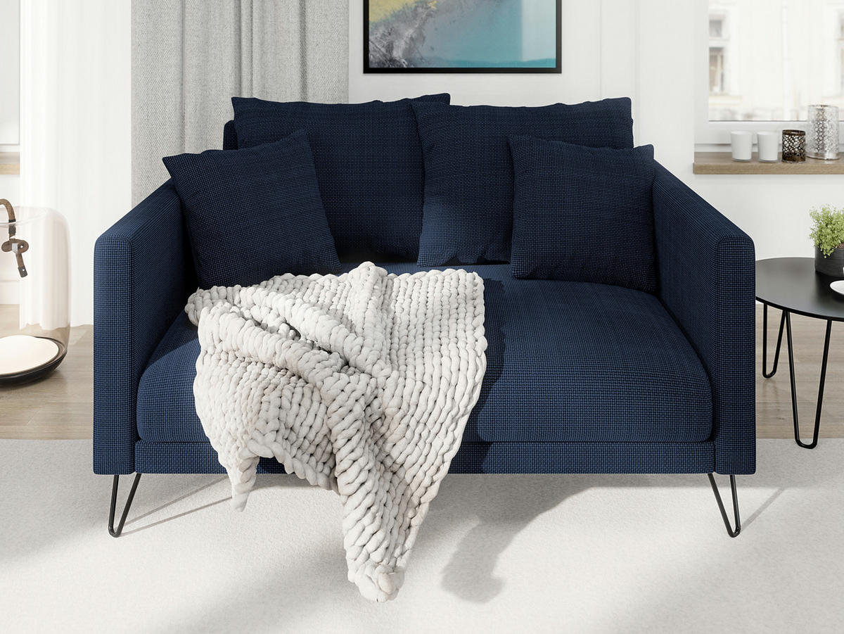 SITZGARNITUR 3+2+1 Harmony Marineblau Chenille - Schwarz/Dunkelblau, Holz/Textil (200/85/100cm) - S-Style Möbel