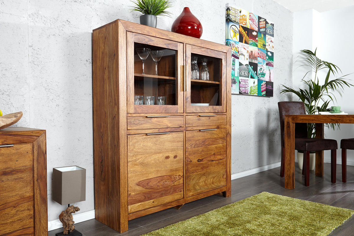 HIGHBOARD PURE Sheesham Natur 140 cm - Braun, Holz (120/140/35cm) - riess-ambiente