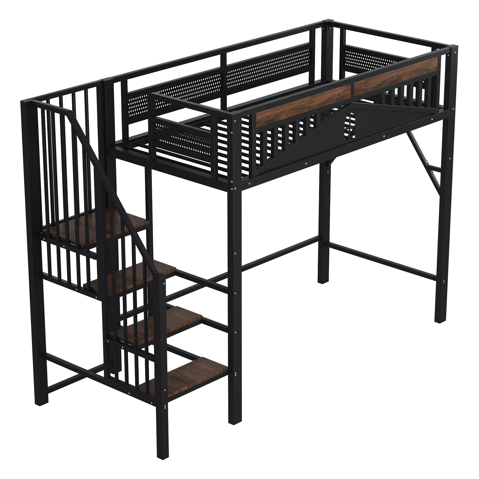 HOCHBETT 90/200 cm DE-01435, in Schwarz, mit Sicherheitsumrandung und Leiter - Schwarz, Metall (90/200cm) - ComfortXL