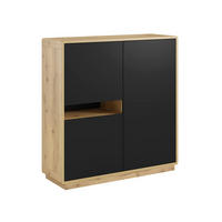 SIDEBOARD Raven Mattschwarz und Holz - Schwarz, Holzwerkstoff (121/126/40cm) - Petits-meubles