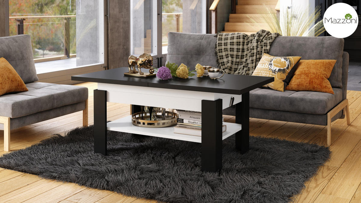 COUCHTISCH rechteckig Schwarz - Weiß ausziehbar höhenverstellbar - Schwarz/Weiß, Holzwerkstoff (65/130/58cm) - designimpex