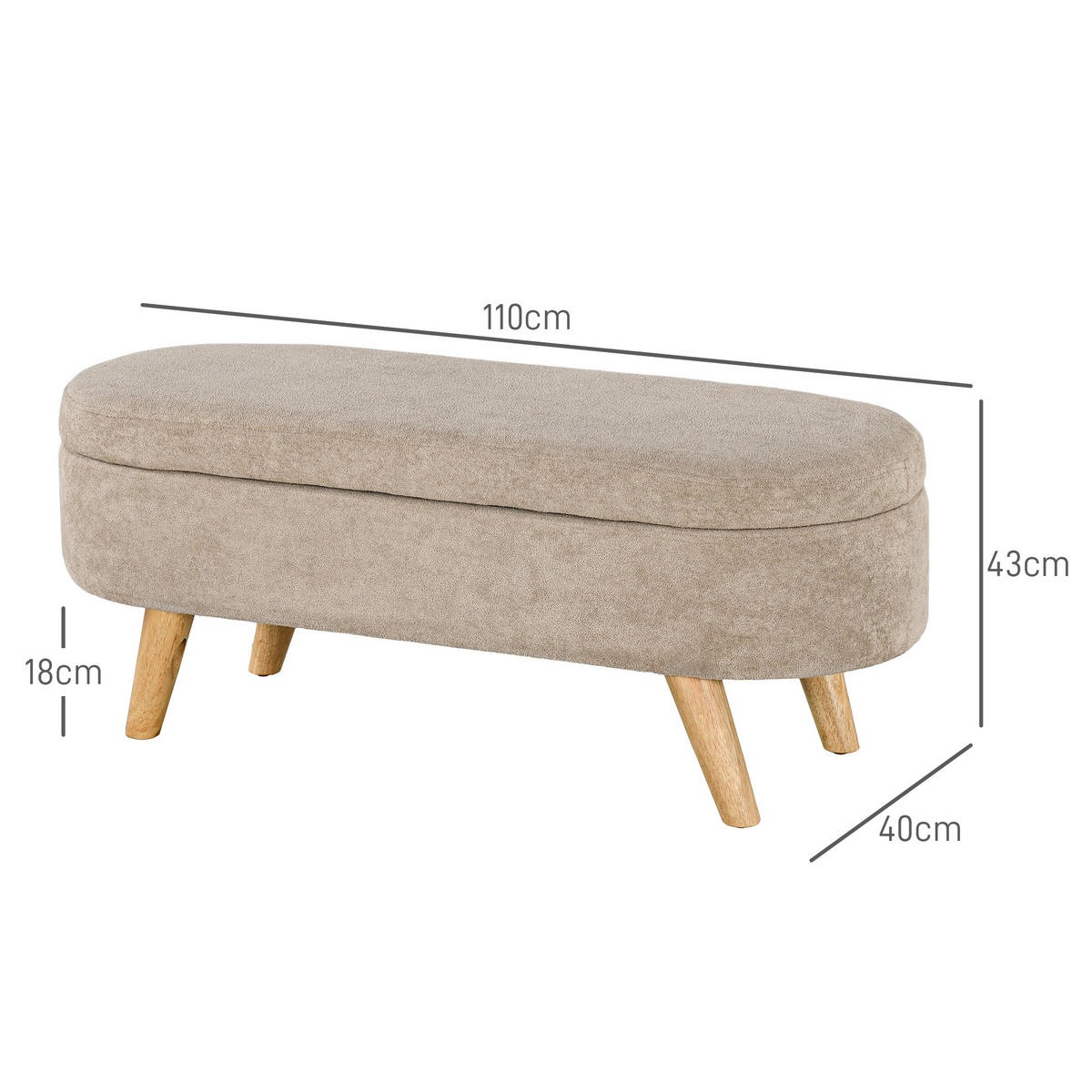 TRUHENBANK DE-12837 Stauraum und Holzbeine Beige - Beige, Textil (110/43/40cm) - ComfortXL