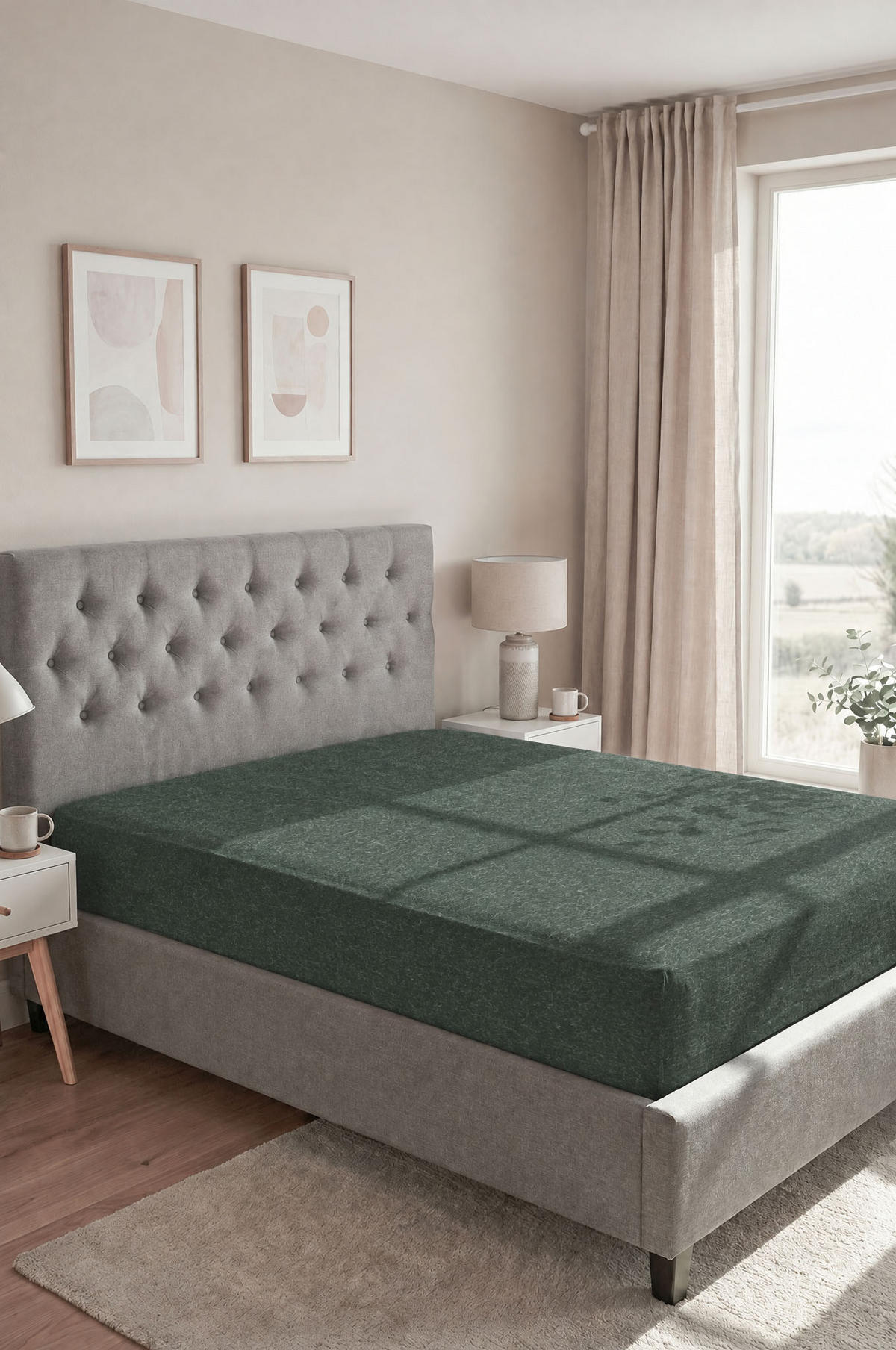SPANNBETTTUCH Premium Biber Melange UNI dunkelgrün, 90x190 cm - 100x200 cm - Dunkelgrün, Textil (100/200cm) - biberna
