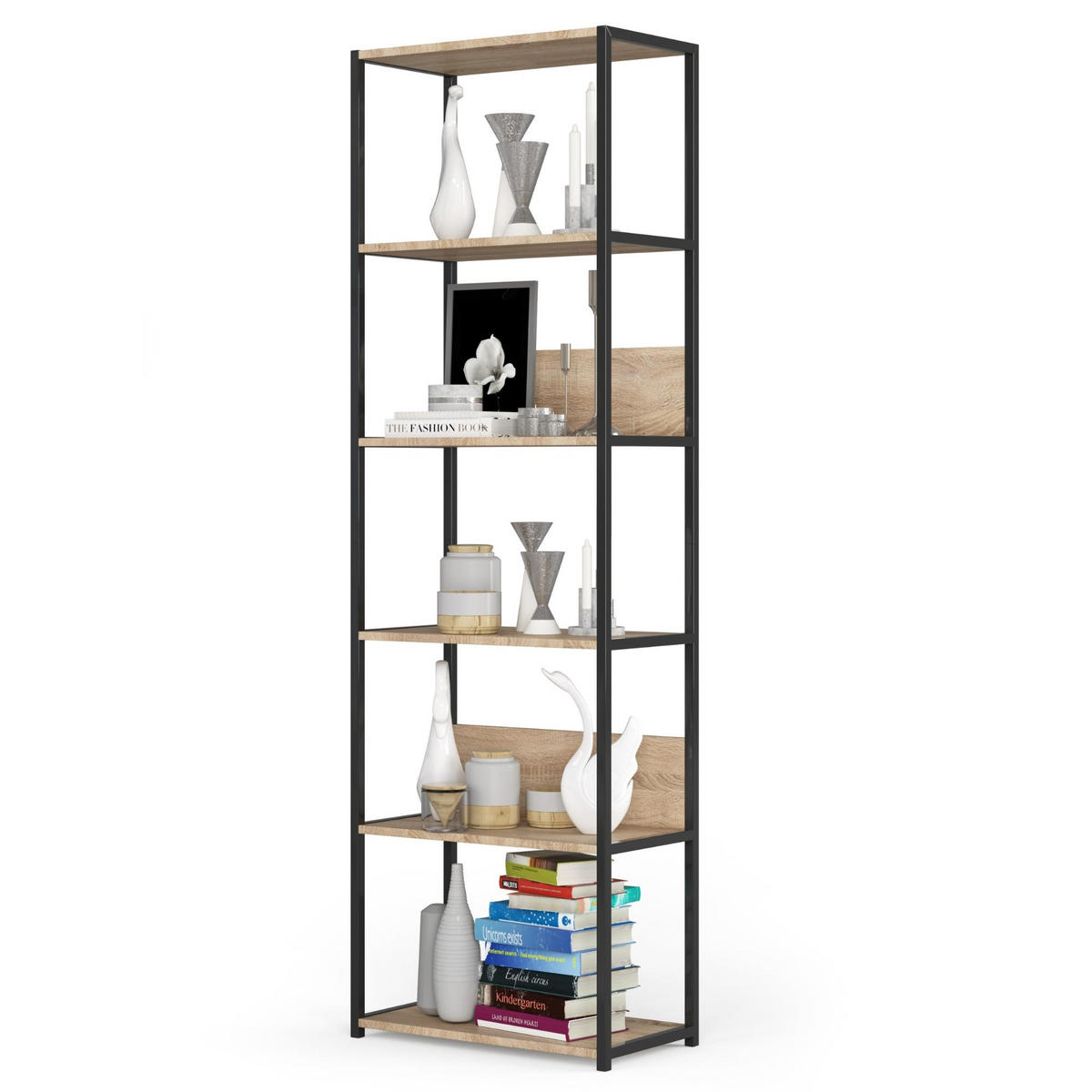 INDUSTRIEREGAL Schwarz, Sonoma Eiche 60x192x32 cm - Schwarz/Sonoma Eiche, Holzwerkstoff/Metall (60/192/32cm) - Akord