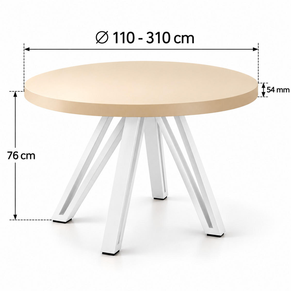 ESSTISCH rund ausziehbar 110/310/76 cm, Kaschmir, 54 cm Tischplatte + Industrial Metallgestell Weiß - Kaschmir/Weiß, Holzwerkstoff/Metall (110/310/76cm) - Damale Möbel