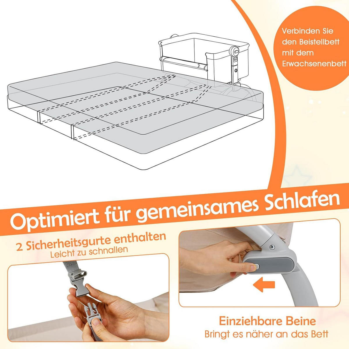 BABYWIEGE mit Matratze beige - Beige, Textil - COSTWAY