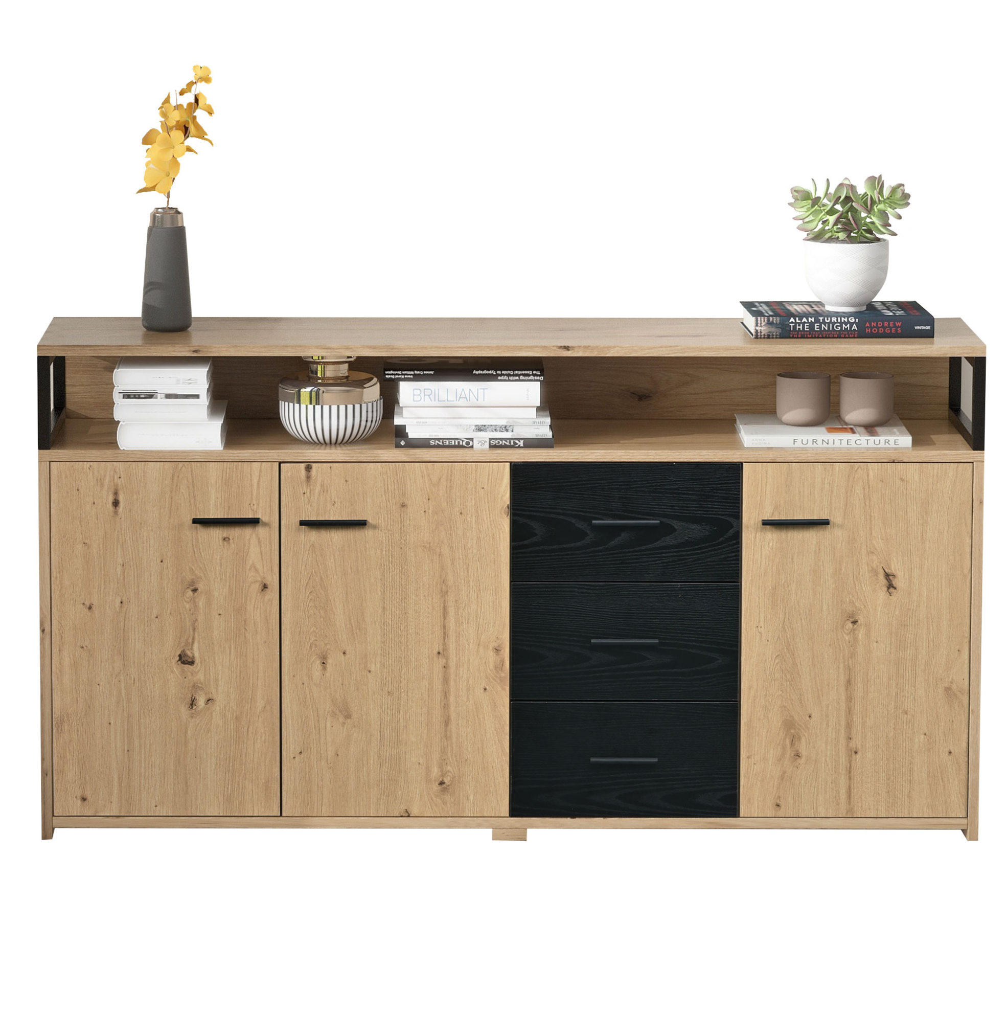SIDEBOARD 150/35/75,9 cm schwarz-braun aus Spanplatte mit 3 Türen und 3 Schubladen - Rotbraun, Holzwerkstoff (150/75.9/35cm) - OKWISH