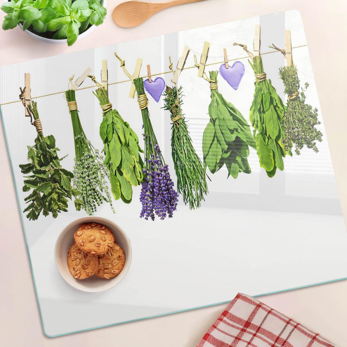 GLASPLATTE 60x52 cm Kräuter an einer Schnur - Grün, Glas (60/0.4/52cm) - TULUP