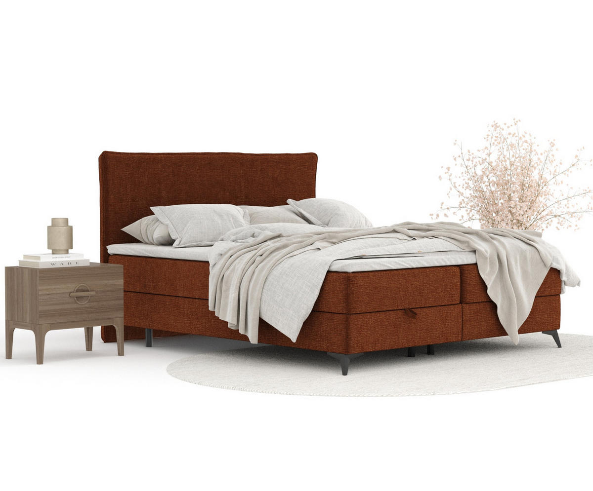 BOXBETT Peru Kupferfarbe 160/200 cm im Chenille-Stoff - Schwarz/Kupferfarben, Holz/Holzwerkstoff (160/200cm) - Maison de Reve