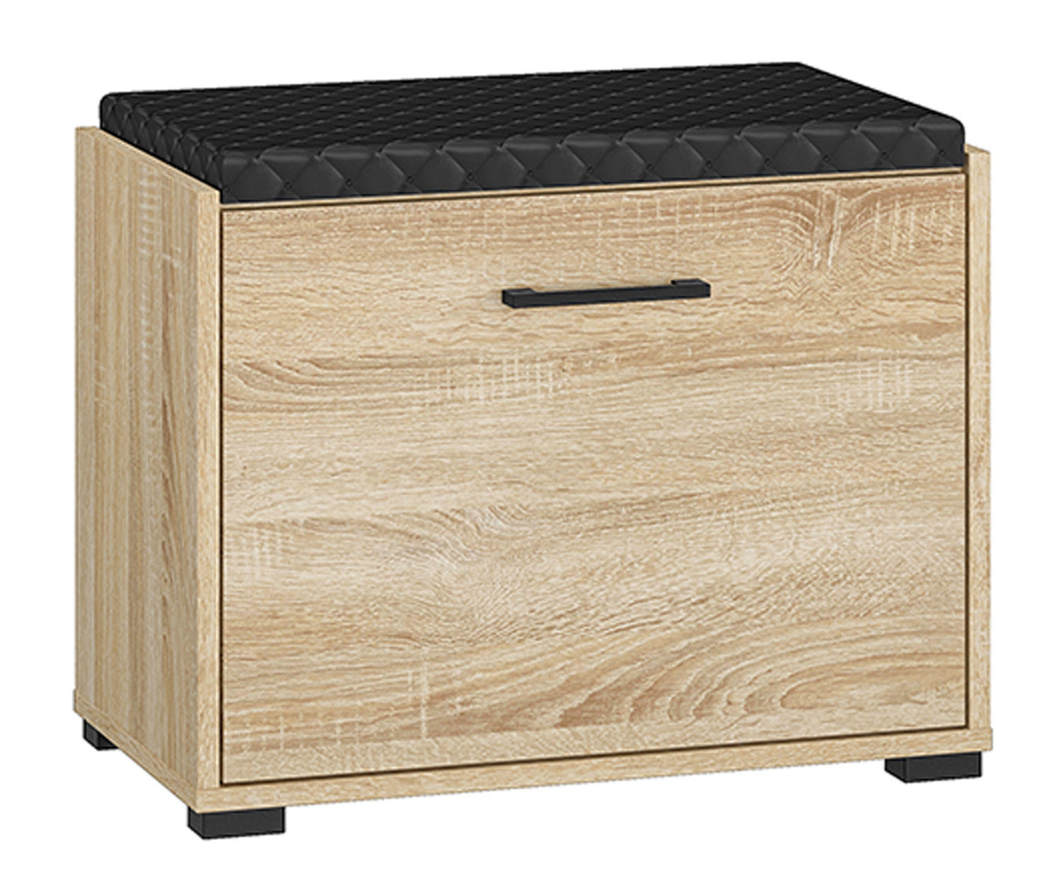 SCHUHBANK Caro Sonoma Eiche hell / schwarz 60 / 34 / 48cm - Schwarz/Braun, Holz/Holzwerkstoff (60/48/34cm) - Feldmann-Wohnen